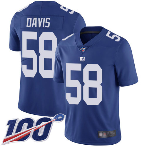 Men New York Giants #58 Tae Davis Royal Blue Team Color Vapor Untouchable Limited Player 100th Season Football NFL Jersey->new york giants->NFL Jersey